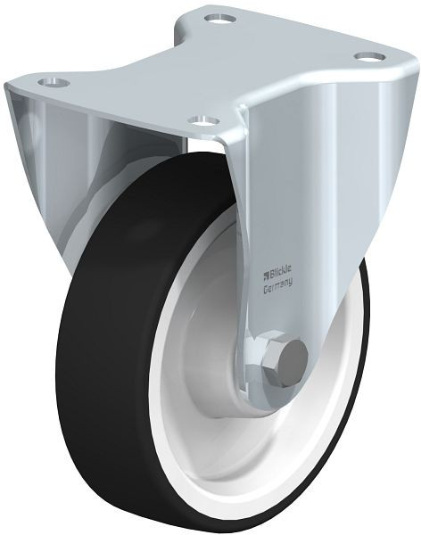 Blickle B-POTH 150R Stahlblech-Bockrolle, mittelschwere Ausführung, mit Anschraubplatte, Thermoplastisches Polyurethan, Grau, 44669