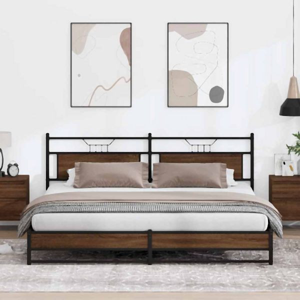 vidaXL Metallbett ohne Matratze Braun Eichen-Optik 193x203 cm, 3325133