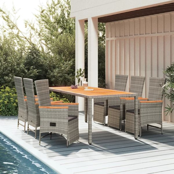 vidaXL 7-teilig Garten-Essgruppe mit Kissen Grau Poly Rattan, 3157559