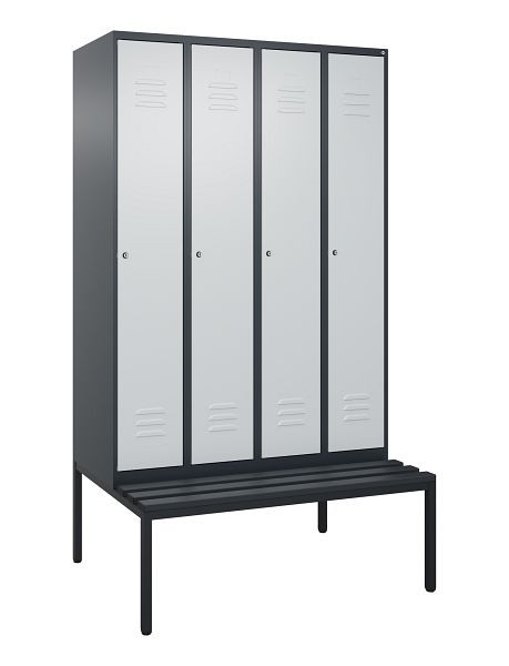C+P Umkleidespind Classic PLUS, mit untergebauter Sitzbank, 4 Abteile, 2120x1200x815mm, 7016/7035, Zylinderschlösser, 0800507-40 S10028