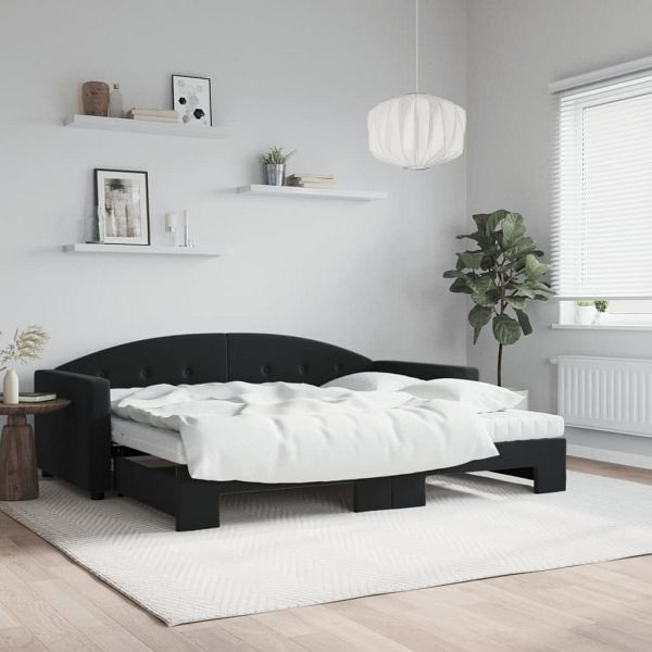 vidaXL Tagesbett Ausziehbar mit Matratzen Schwarz 90x200 cm Samt, 3197329