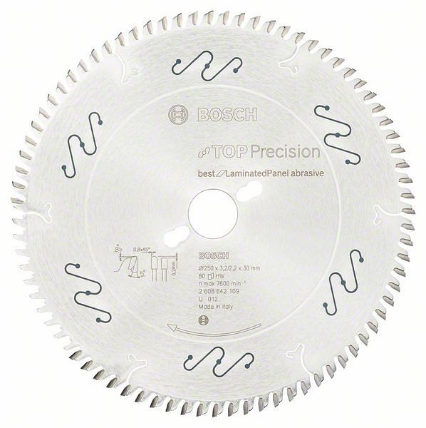 Bosch Kreissägeblatt Top Precision Best for Laminated Panel Abrasive 250x30x3,2 mm, 80, 2608642109