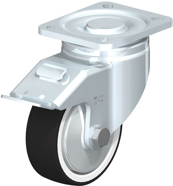 Blickle LH-POTH 100K-1-FI-FA Stahlblech-Bockrolle, Schwerlast-Ausführung, mit Anschraubplatte & Feststeller, Thermoplastisches Polyurethan, Grau, 647883