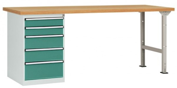 Manuflex Werkbanksystem COMBI Modell 3 mit massiver Bucheplatte, BxTxH = 1500 x 700 x 840 mm, Graugrün, WC5101.0001