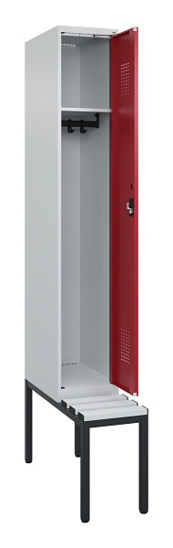C+P Spind Evolo PLUS, 1 Abteile, 2120x300x815mm, 7035/3003, Haken 3, Zylinderschloss, Sitzfläche Kunststoff, Sitzbank, 0490507-10 S10085