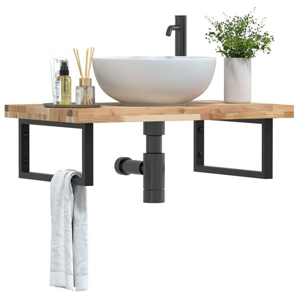 vidaXL Waschbeckenregal Wandmontage Stahl und Akazienholz, 3302801