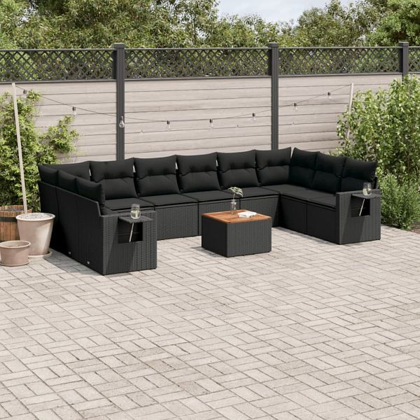 vidaXL 11-teilig Garten-Sofagarnitur mit Kissen Schwarz Poly Rattan, 3257063