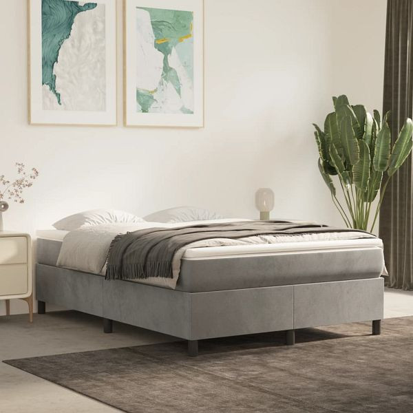 vidaXL Boxspringbett mit Matratze Hellgrau 140x200 cm Samt, 3144681
