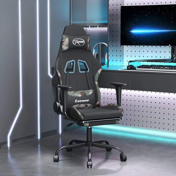 vidaXL Gaming-Stuhl mit Fußstütze Schwarz und Tarnfarben Stoff, 3143732