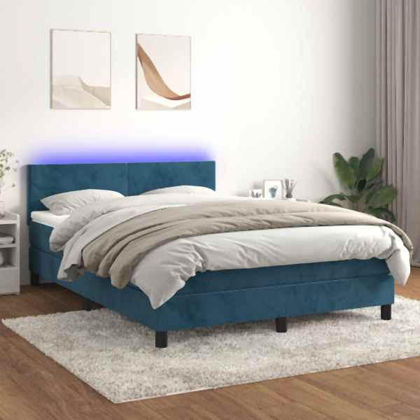 vidaXL Boxspringbett mit Matratze & LED Dunkelblau 140x200 cm Samt, 3134289