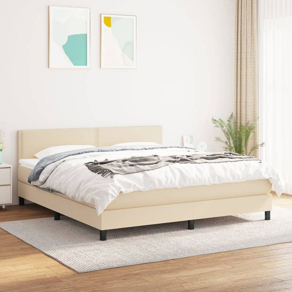 vidaXL Boxspringbett mit Matratze Creme 180x200 cm Stoff, 3139998