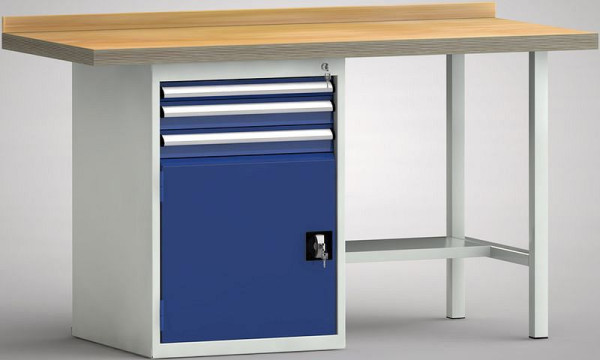 KLW Profi-Werkbank - 1500 x 700 x 905 mm L x T x H (ERGO-Version), links 50EA/2x75EA/Türe 500 mm, WP184E-1500M45-E7024