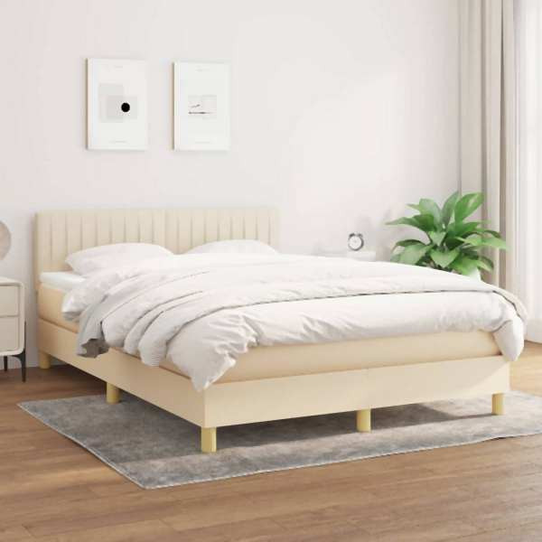 vidaXL Boxspringbett mit Matratze Creme 140x200 cm Stoff, 3140782