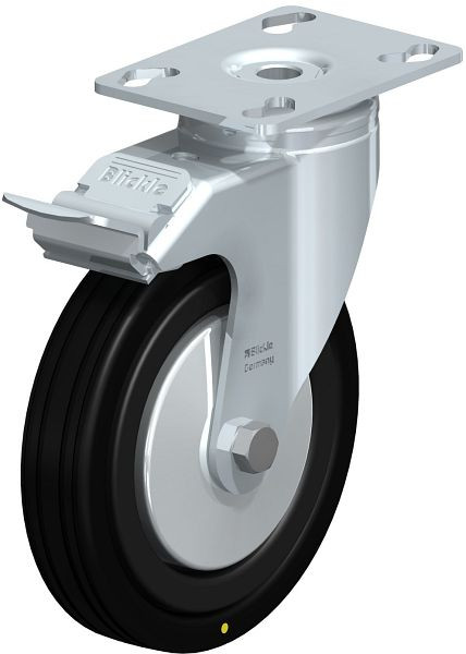 Blickle LKPA-VPA 125K-FI-EL-FA Apparate-Lenkrolle mit Anschraubplatte & Feststeller, Vollgummi, Schwarz, 323048