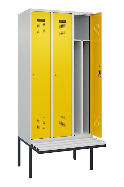 C+P Spind Evolo PLUS, 3 Abteile, 2120x900x815mm, 7035/1023, Haken 4, Zylinderschloss, Material Sitzfläche Kunststoff, 0490407-30F S10082