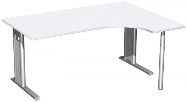 geramöbel PC-Schreibtisch rechts starr, C Fuß Blende optional, 1600x1200x720, Weiß/Silber, N-648307-WS
