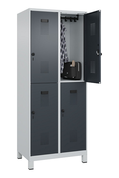 C+P Doppelstöckiger Spind Evolo PLUS, mit Füßen, 4 Fächer, 1950x800x500mm, 7035, RAL 7016 Anthrazitgrau, Drehriegel, 049310-22 S10012