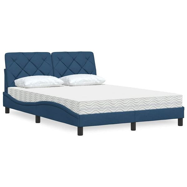 vidaXL Bett mit Matratze Blau 120x200 cm Stoff, 3310733