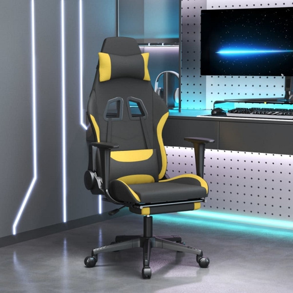 vidaXL Gaming-Stuhl mit Massage & Fußstütze Schwarz und Gelb Stoff, 345504
