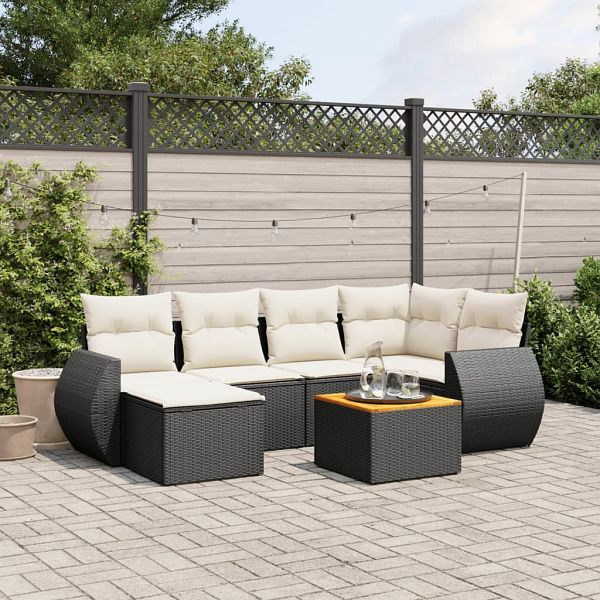 vidaXL 7-teilig Garten-Sofagarnitur mit Kissen Schwarz Poly Rattan, 3257435