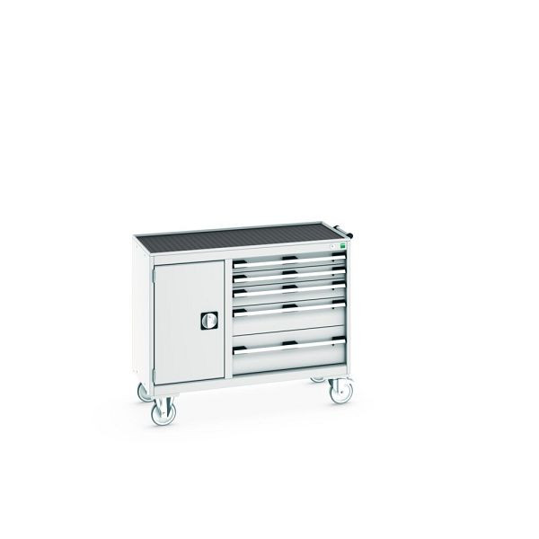 bott cubio Montagewagen 40/60 mit Abrollrand, Türe, Ablage, 5 Schubladen, BxTxH: 1050x525x885mm, Lichtgrau, 41006015.16V