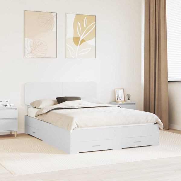 vidaXL Bettrahmen mit Kopfteil Weiß 140 x 200 cm Holzwerkstoff, 3412364