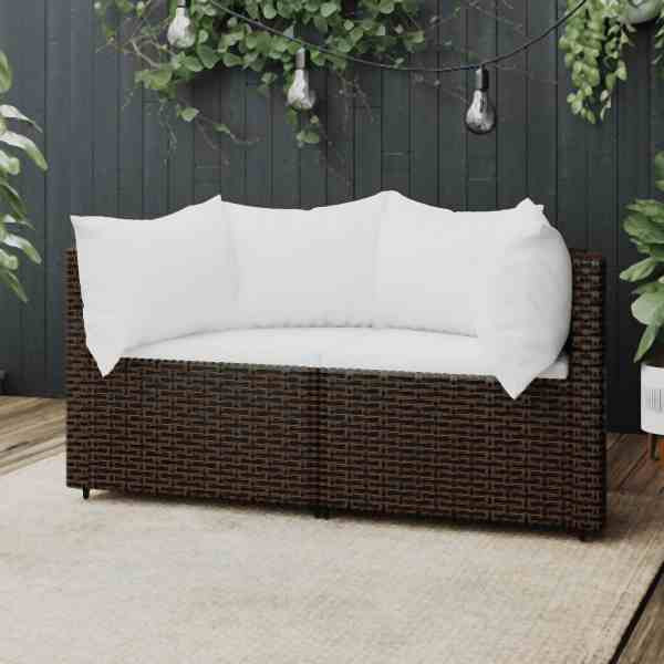 vidaXL Garten-Ecksofas mit Kissen 2 Stück Braun Poly Rattan, 319758