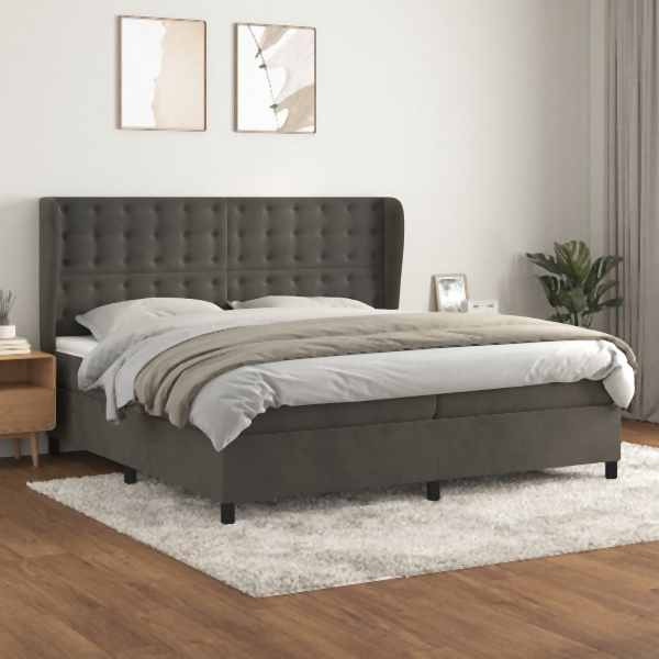 vidaXL Boxspringbett mit Matratze Dunkelgrau 200x200 cm Samt, 3129472