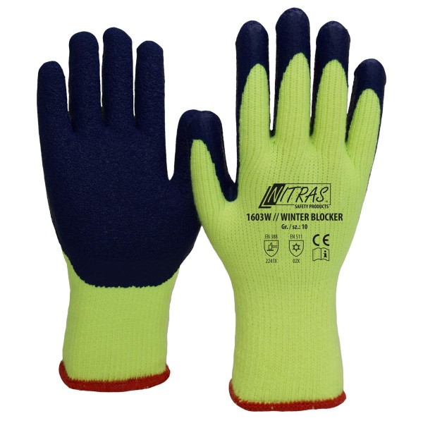 NITRAS Handschuh WINTER BLOCKER Latex, gelb-blau, Größe: 10, VE: 72 Paar, 1603W-10