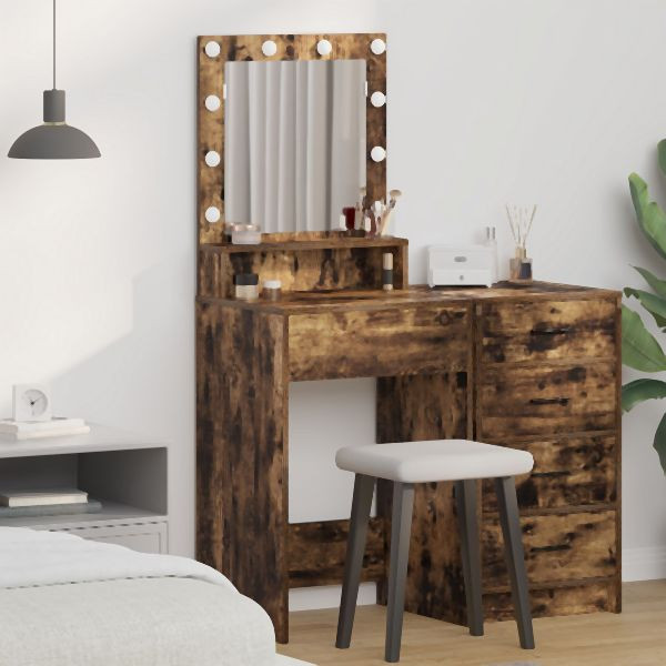 vidaXL Schminktisch mit LED-Lichtern, geräucherte Eiche, 50x41x135 cm, 865122