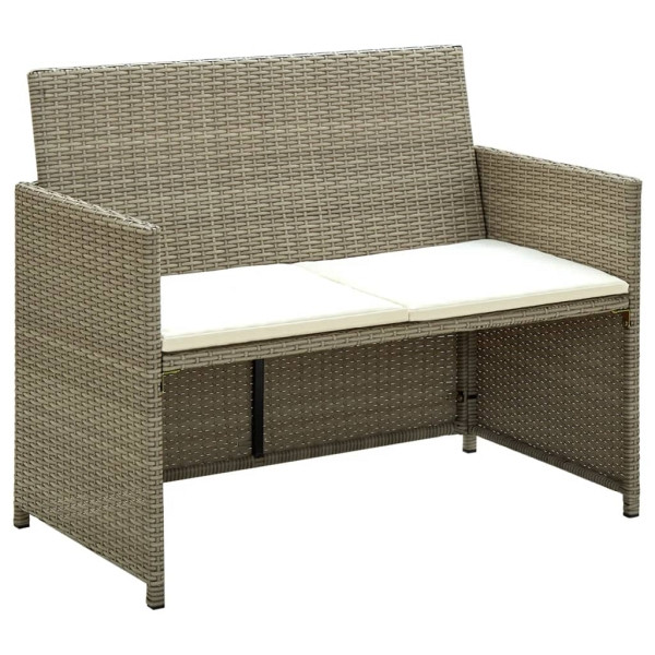 vidaXL 2-Sitzer-Gartensofa mit Polstern Beige Poly Rattan, 46396