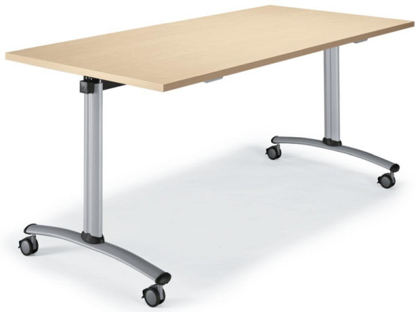 Deskin Klapptisch MODUL mit Rollen, Platte Holzdekor Ahorn, Gestell Hellgrau, B 1200 x T 800 x H 720 mm, 278846