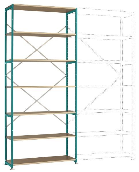 Manuflex Breitfach-Steckregal Grundregal mit 7 Holzverbundböden, HxBxT = 3000 x 1280 x 600 mm, wasserblau, RP1628.5021