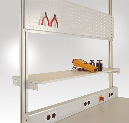 Manuflex ESD-Gerätebrücke für UNIVERSAL Arbeitstische mit Tischbreite 1500 mm, BxTxH = 1338 x 350 x 25 mm, LZ8262.7035