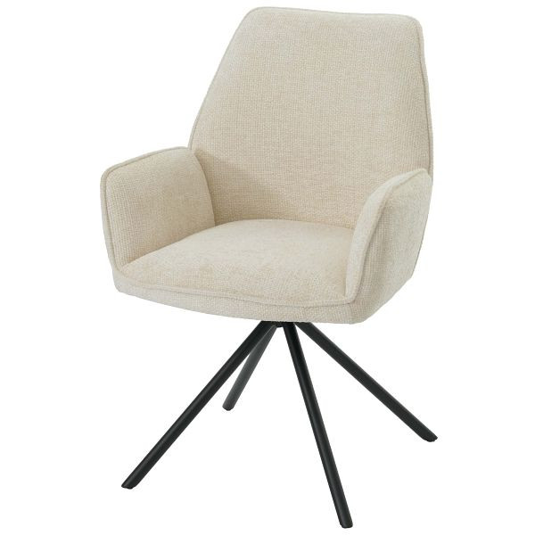 Mendler Esszimmerstuhl HWC-G67, Küchenstuhl Stuhl mit Armlehne, drehbar Auto-Position, Chenille Öko-Tex FSC®, creme, 108494