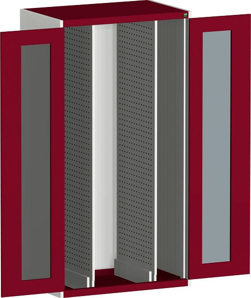 bott cubio Vertikalauszugsschrank bestückt mit Sichtfenster, 4 perfo-Auszüge BxTxH: 1300 x 650 x 2000 mm, RAL 7035/3004, 40301024.24V