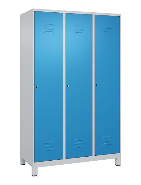 C+P Umkleidespind Classic PLUS, Füße, 3 Abteile, 1950x1200x500mm, 7035/5012, Zylinderschlösser, 080010-32 S10019