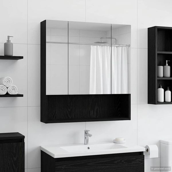 vidaXL Badezimmerspiegelschrank Schwarz Eichen-Optik 60 x 14.5 x 70 cm, 889184