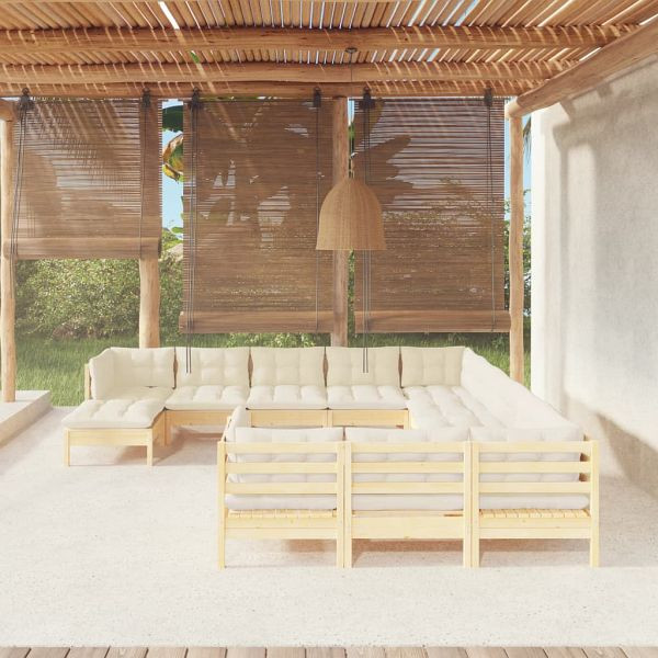 vidaXL 12-teilig Garten-Lounge-Set mit Creme Kissen Kiefernholz, 3097067