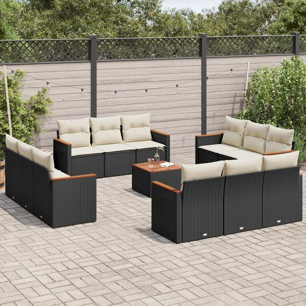 vidaXL 13-teilig Garten-Sofagarnitur mit Kissen Schwarz Poly Rattan, 3258241