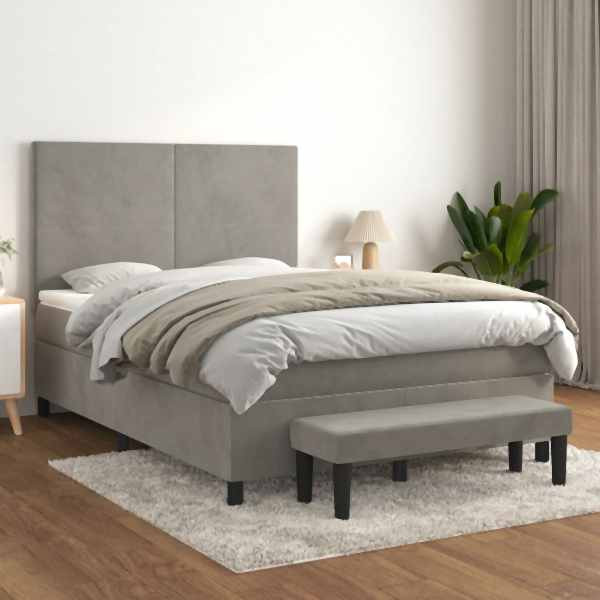 vidaXL Boxspringbett mit Matratze Hellgrau 140x200 cm Samt, 3137725