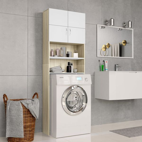 vidaXL Waschmaschinenschrank Weiß Sonoma-Eiche 64x25,5x190 cm, 800032