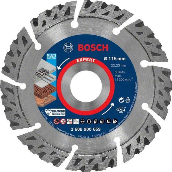 Bosch EXPERT MultiMaterial Diamanttrennscheibe, 115 x 22,23 x 2,2 x 12 mm, für kleine Winkelschleifer, 2608900659