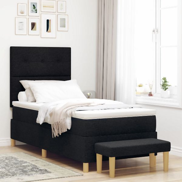 vidaXL Bonell-Federkernbett mit Matratze und Bank Schwarz 90x200 cm Stoff, 3344270