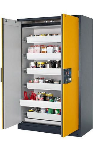 asecos Feuerbeständiger Gefahrstoffschrank Select W-126, 6 Auszugswannen, Türen gelb, 201053