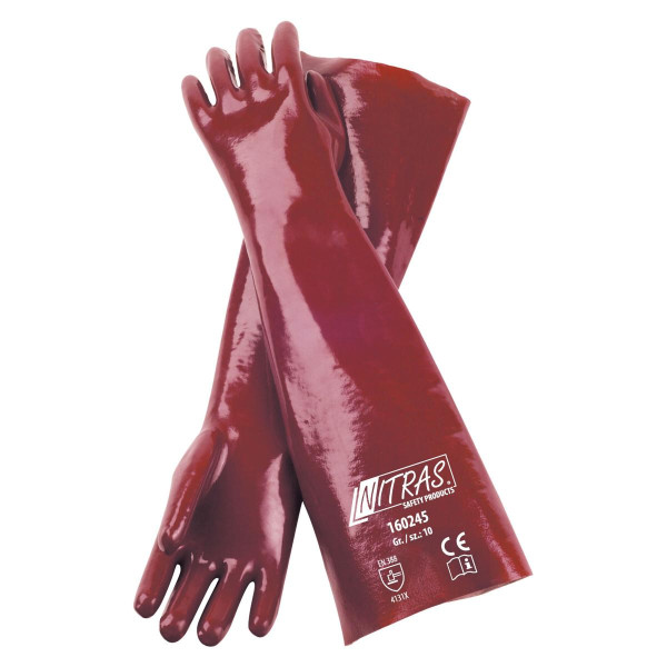 NITRAS Handschuh-PVC, rot, vollbeschichtet, 45cm, Größe: 10, VE: 72 Paar, 160245-10