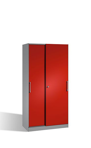 C+P Schiebetürenschrank Asisto, H1980xB1000xT435mm, Farbe: Weißaluminium / Rubinrot, Bügelgriff, 5 OH, 142002-000 S10135