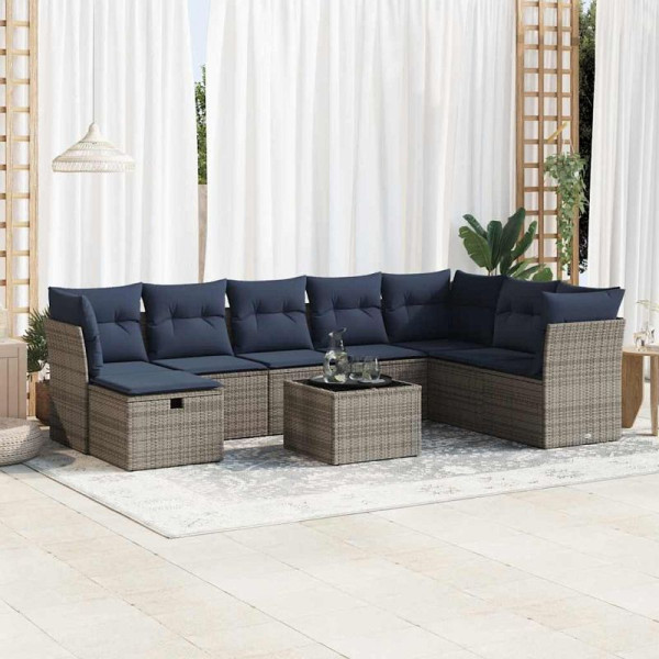 vidaXL 9-teilige Garten-Sofagarnitur mit Kissen Grau Poly Rattan, 3325347