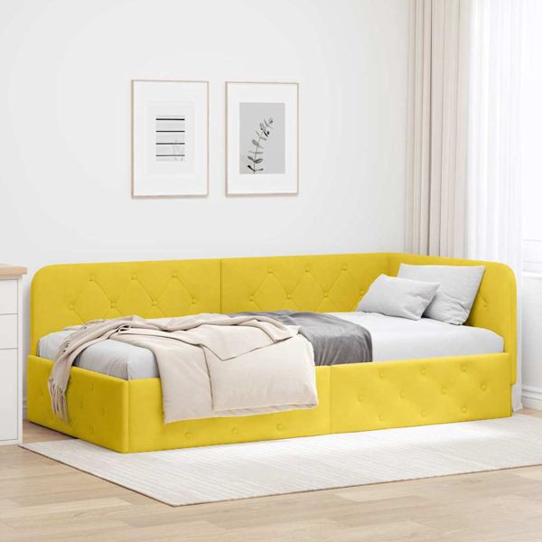 vidaXL Eckbettgestell mit Kopfteil Gelb 100 x 200 cm Samt, 42016549