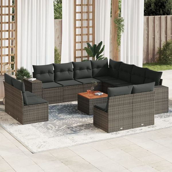 vidaXL 12-teilig Garten-Sofagarnitur mit Kissen Grau Poly Rattan, 3225507